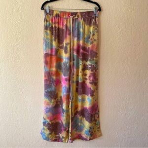 Alexis Tie Dye Silk Pants Size S Pink Yellow Blue Flowy Casual Multi-Color Fall